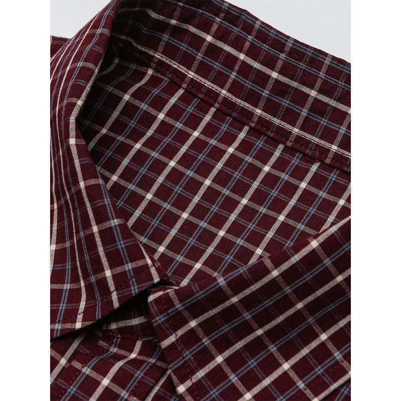 Men's Oversize Checkered Shirt with Rounded Hem and Diagonal Breast Pocket Detail Amarae
