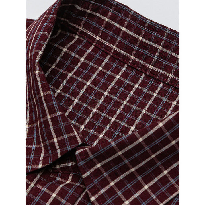 Men's Oversize Checkered Shirt with Rounded Hem and Diagonal Breast Pocket Detail Amarae