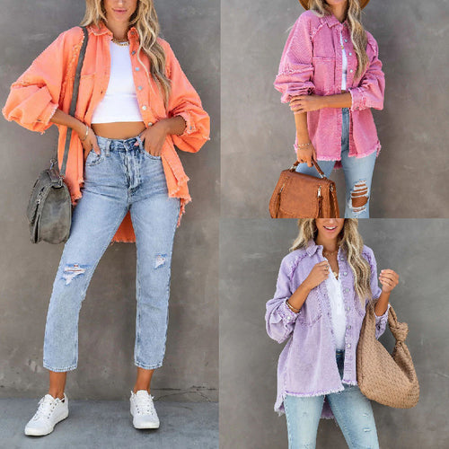Chemise Veste en Jean Surdimensionnée pour Femmes avec Détails Effilochés Chic & Stil