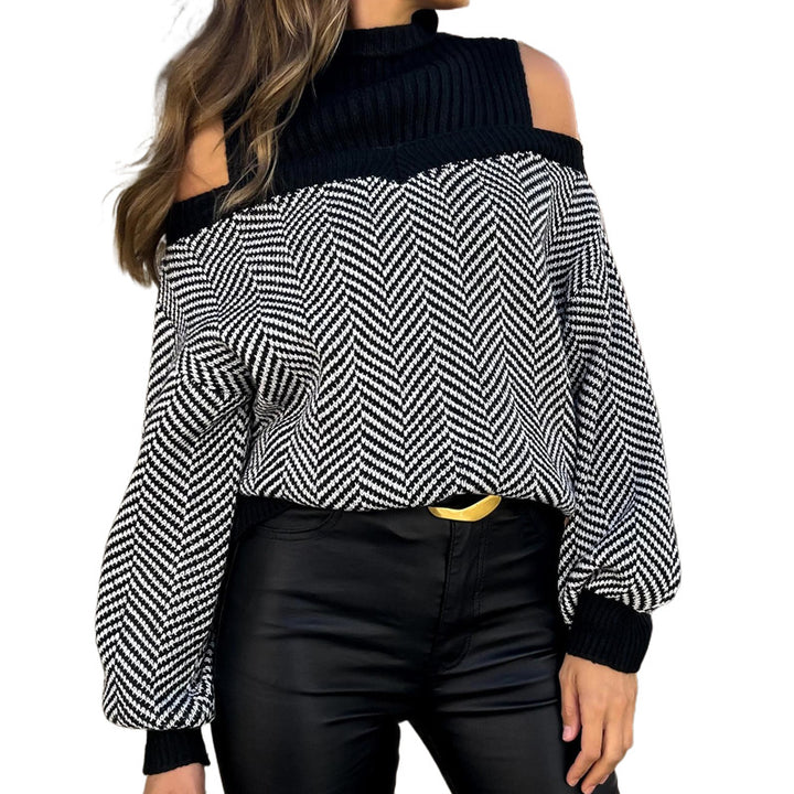 Fashion women's sweater with off-shoulder design and zigzag pattern Lune London