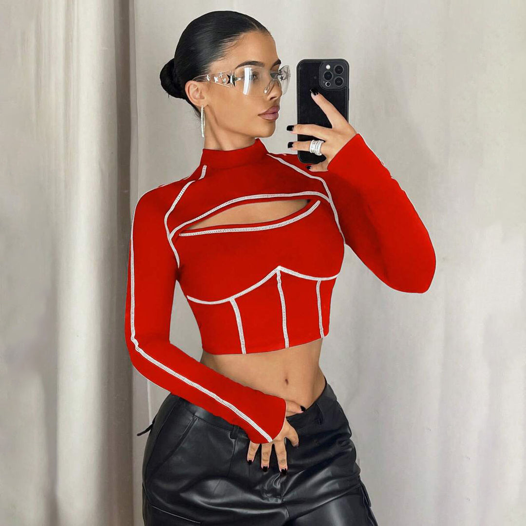 Chic and Stylish Women's Cropped Sweater with Cut-Out Design