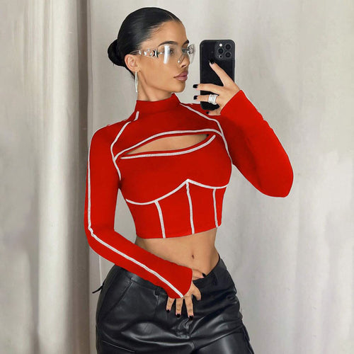 Chic and Stylish Women's Cropped Sweater with Cut-Out Design