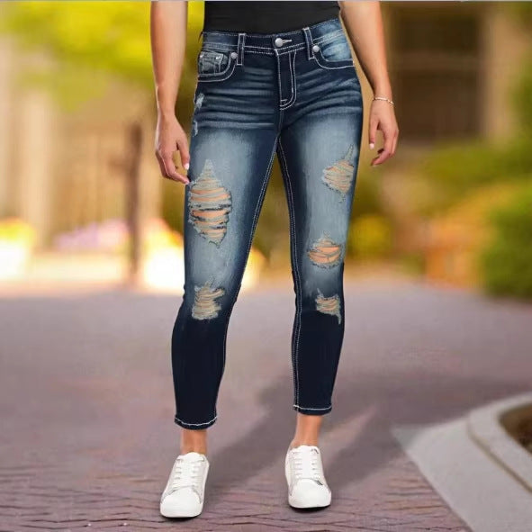 Women's high-waisted ripped skinny jeans with sculpting comfort waistband Amarae
