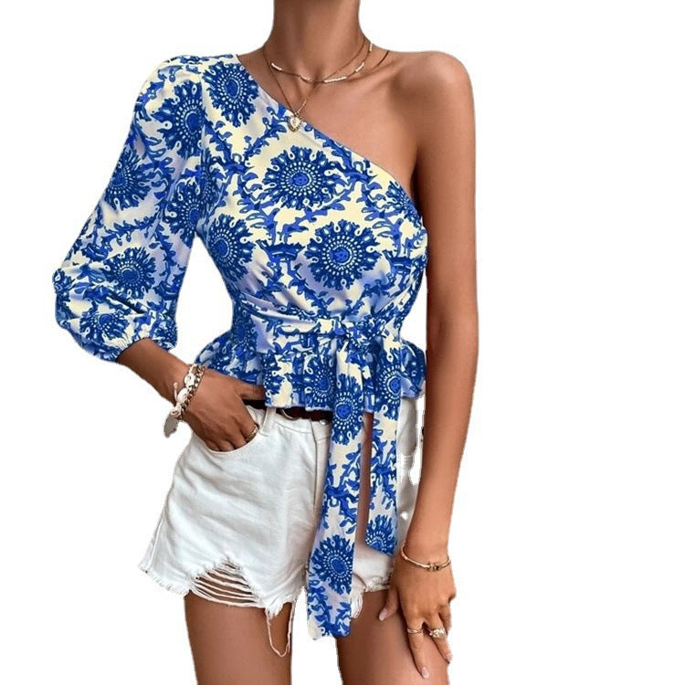 Ladies Chic One-Shoulder Peplum Top
