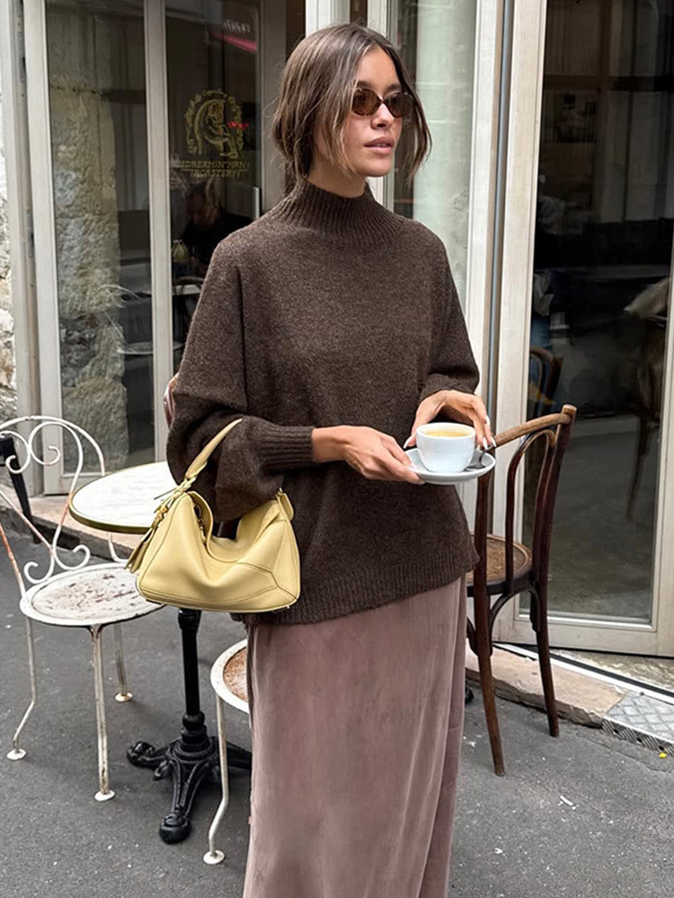 Women Oversized Turtleneck Sweater made of fine knit with Balloon Sleeves Amarae