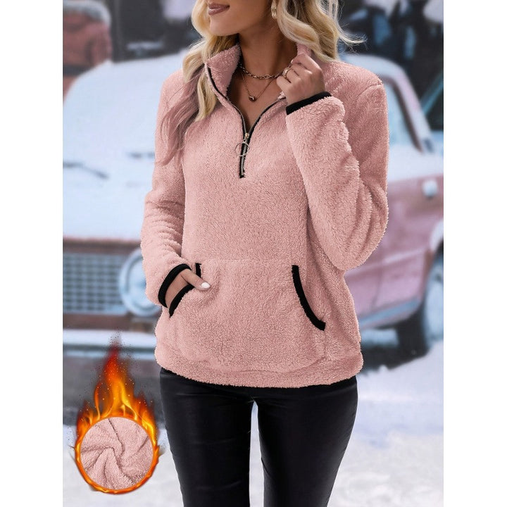 Fleece sweater for women with high collar and practical pockets Lune London