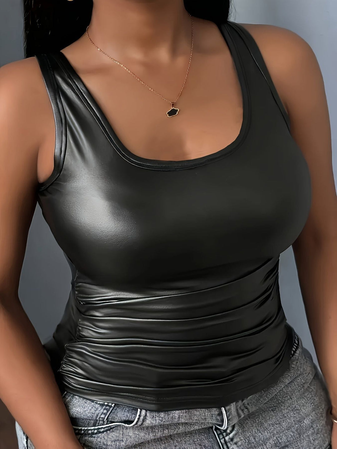 Ladies Tank Top with Shiny Material and Figure-Hugging Fit Lune London