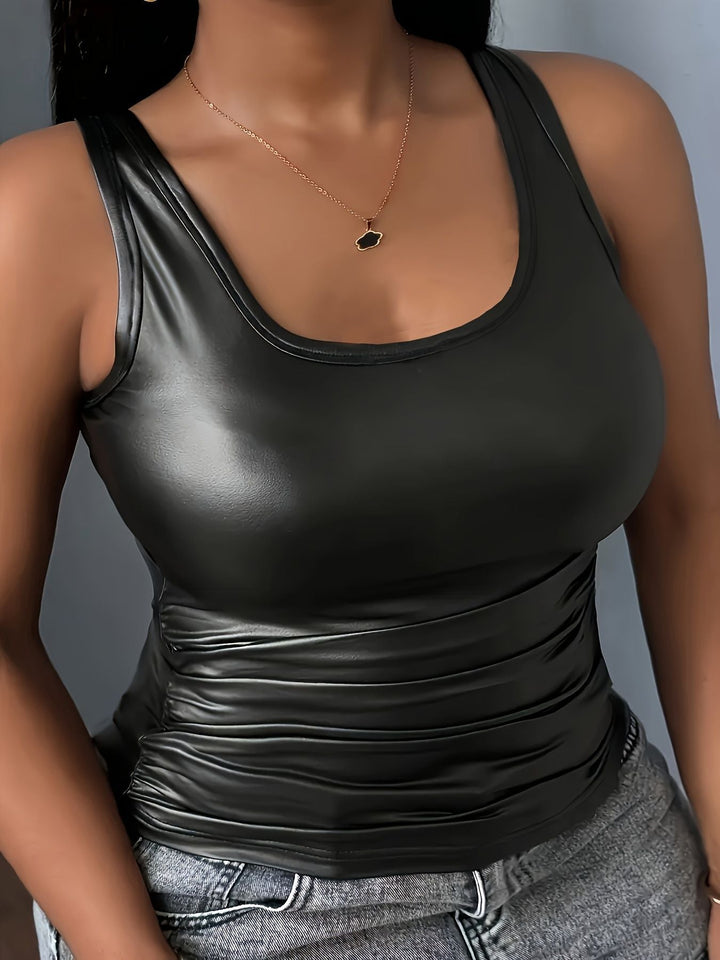 Ladies Tank Top with Shiny Material and Figure-Hugging Fit Lune London