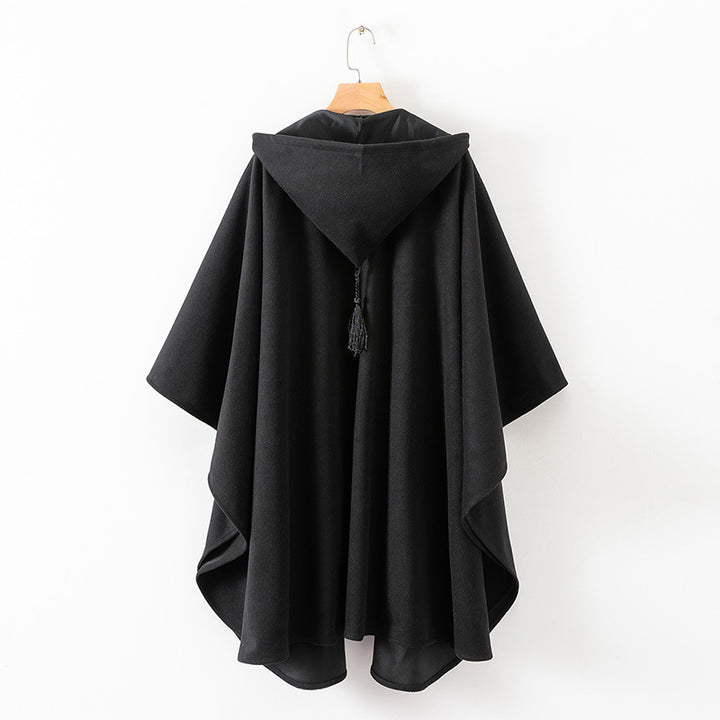 Women's transition poncho with hood and stylish fringes Lune London