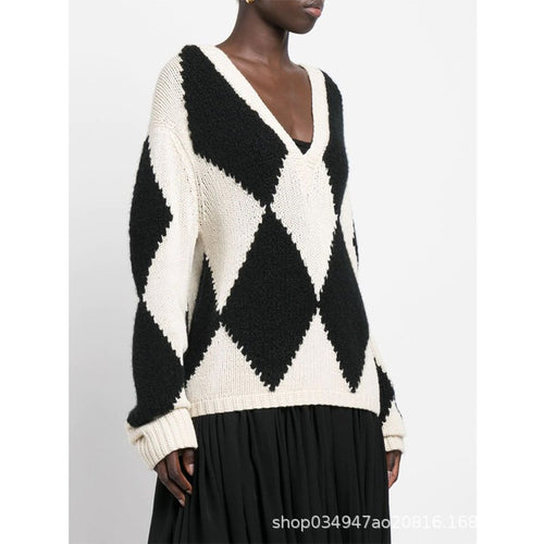 Pull tricoté tendance pour femmes à col en V avec motif en zigzag Chic & Stil
