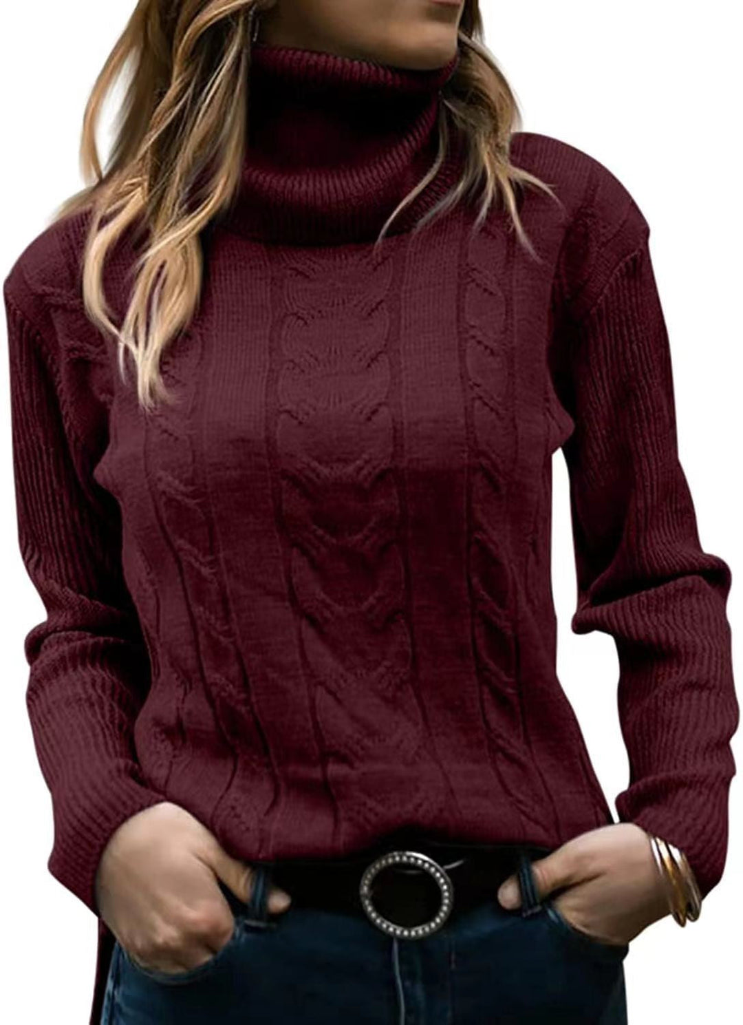 Lune London | Women's Sweater with Stand-Up Collar and Cable Pattern