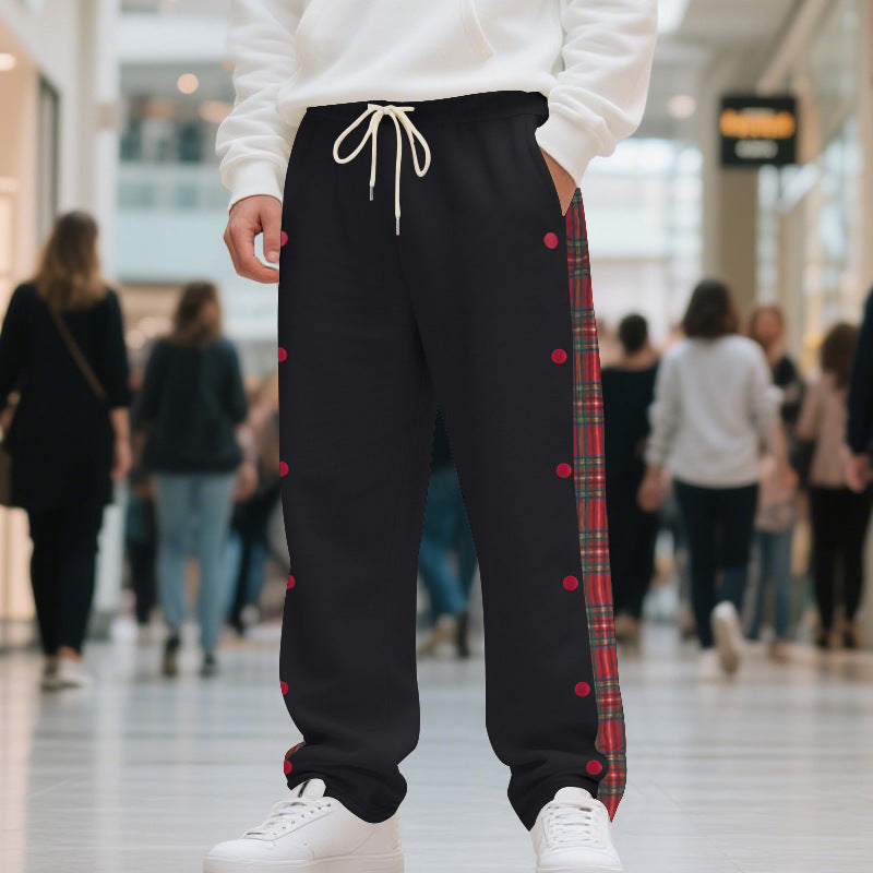 Sporty jogger pants for men with side snap buttons and chic plaid design