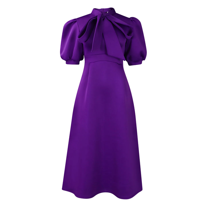 Midi dress for women with an elegant bow and puff sleeves Lune London