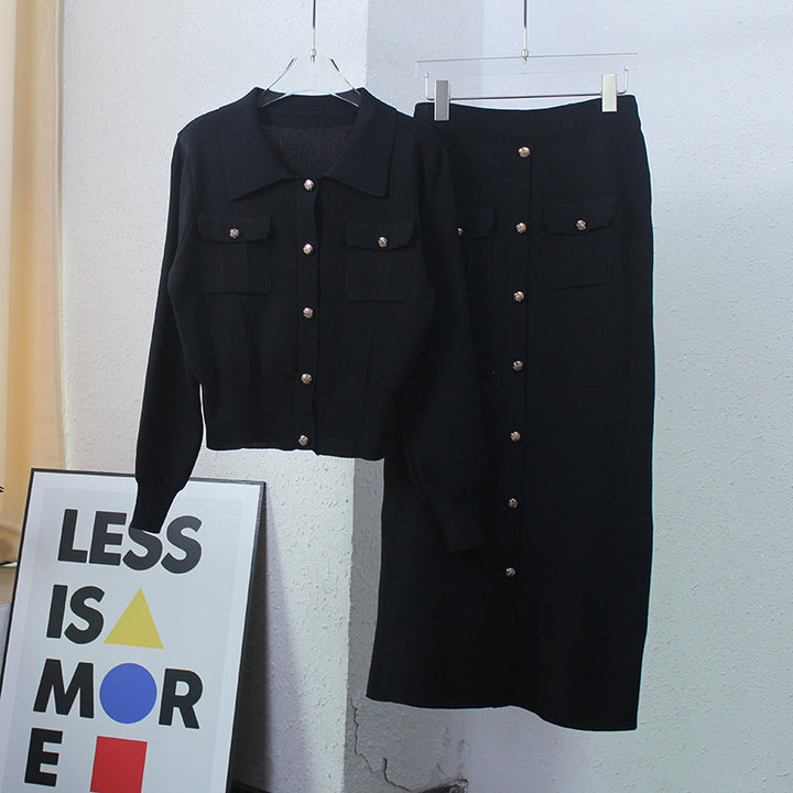 Structured knit set for women with decorative pockets and buttonhole Lune London