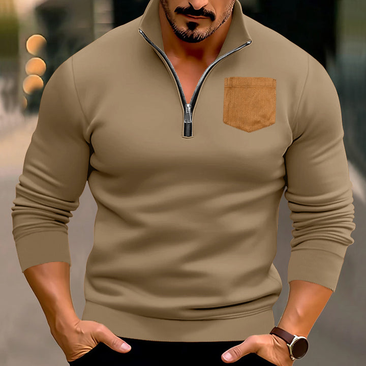 Men's sweater with high collar and leather application Lune London