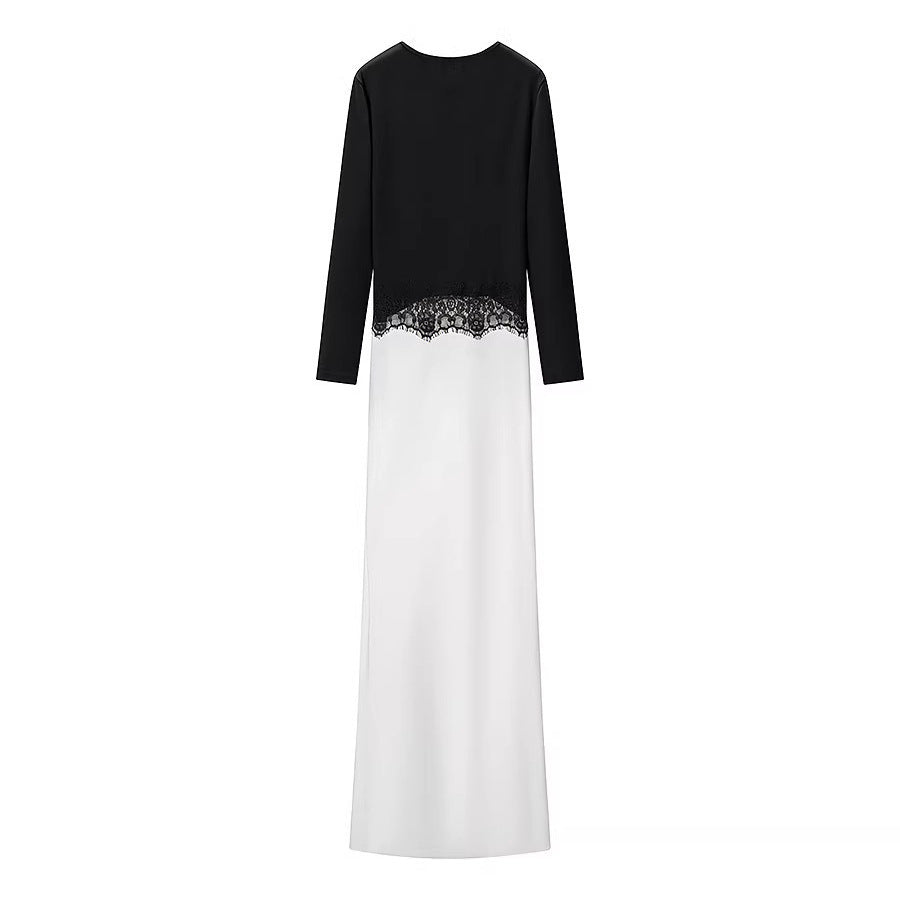 Women's maxi dress with contrasted top, lace insert and long sleeves Amarae