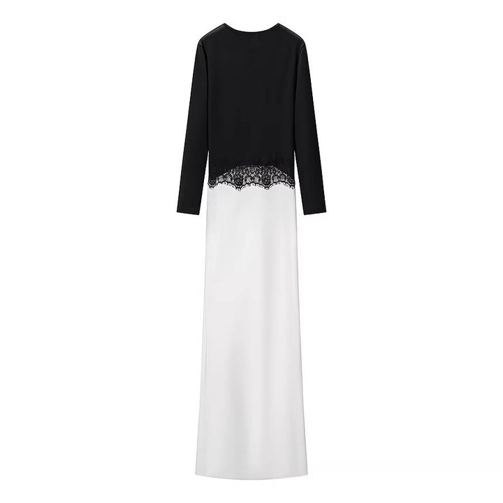 Women's maxi dress with contrasted top, lace insert and long sleeves Amarae