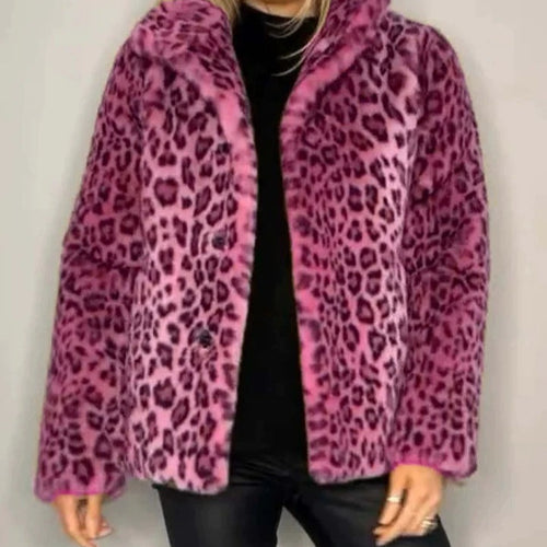 Fashionable plush coat for women with leopard print and elegant cut Amarae