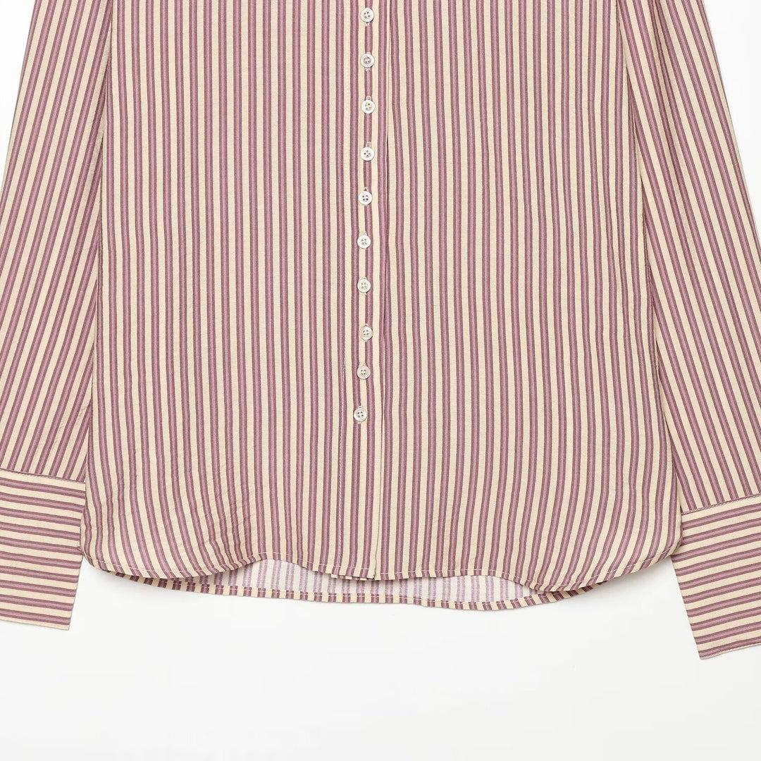 Women's oversized shirt blouse with stand-up collar, full button placket and wide cuffs Amarae