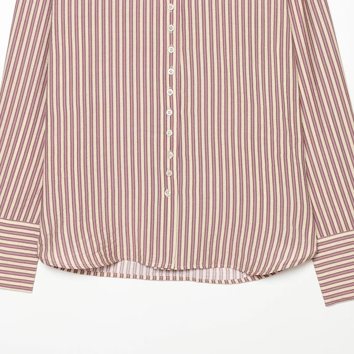 Women's oversized shirt blouse with stand-up collar, full button placket and wide cuffs Amarae