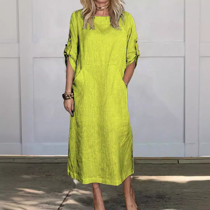 Women Casual Linen Dress with Practical Pockets and Stylish Button Details Lune London
