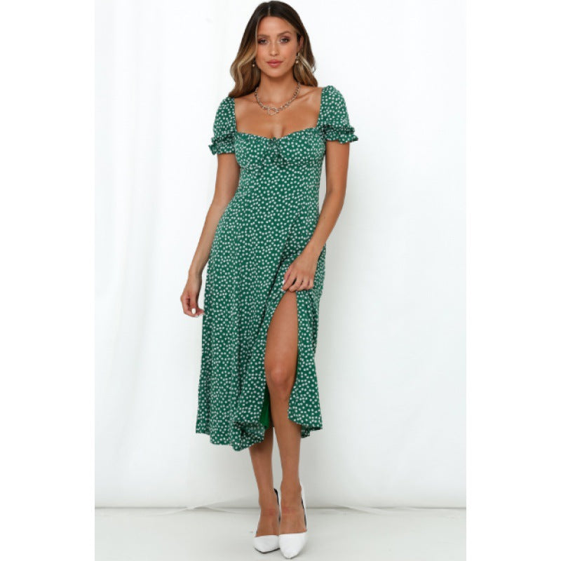 Elegant flared maxi dress for women with side slits Lune London