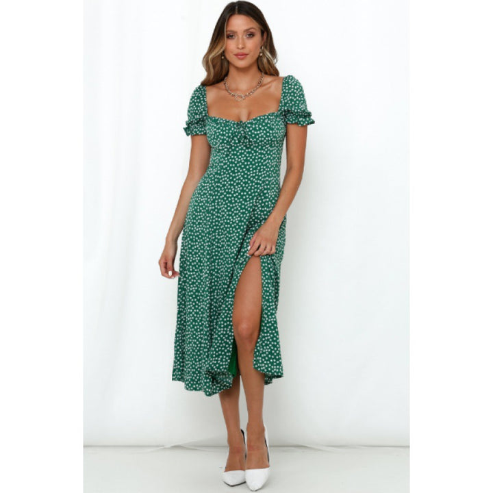 Elegant flared maxi dress for women with side slits Lune London