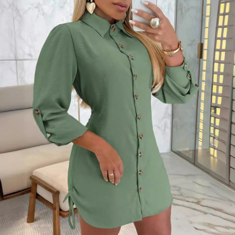 Button-up shirt dress for ladies with feminine cut and ruffle details Lune London