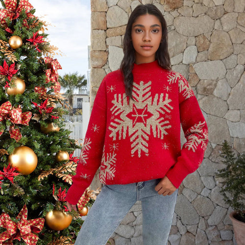 Festive women's sweater with snowflake and reindeer patterns Amarae