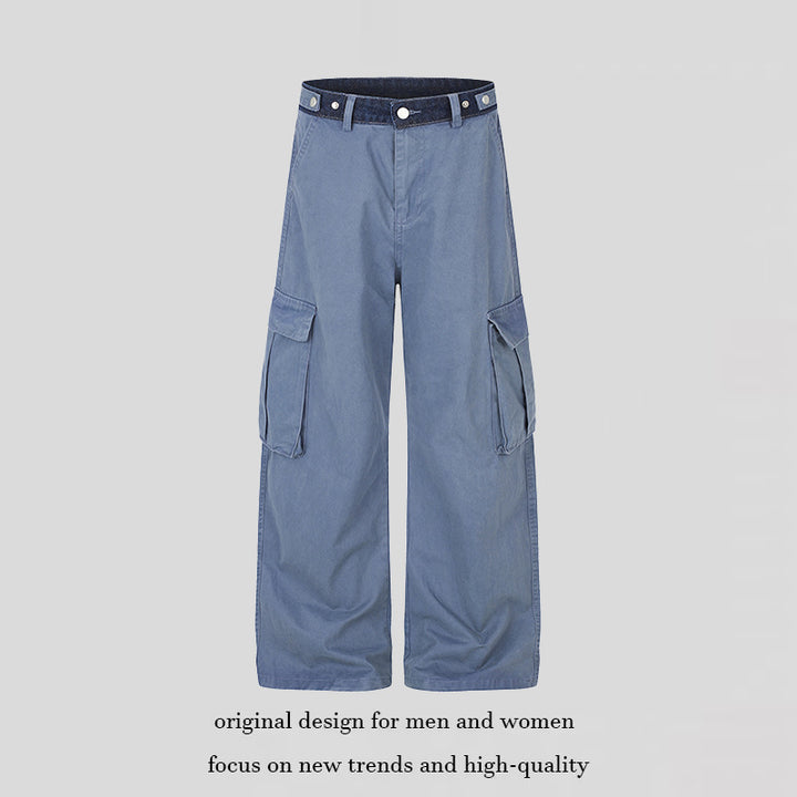Women's Wide Cargo Palazzo Pants with Large Flap Pockets and High Waist Amarae