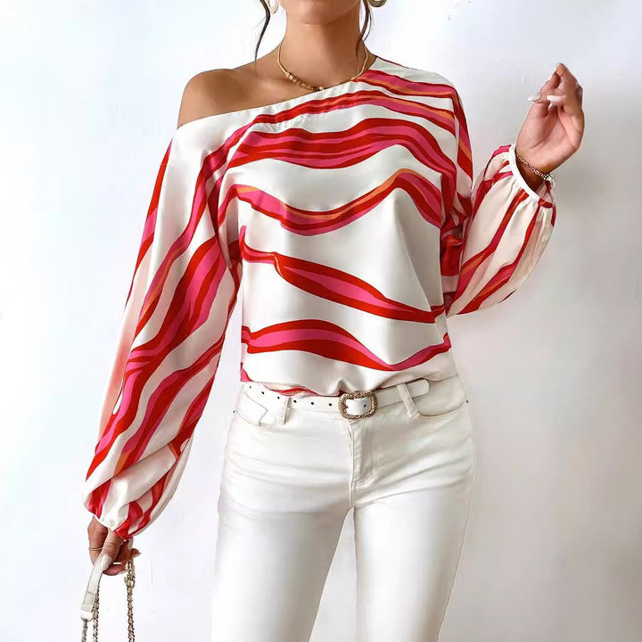 Lune London off-shoulder satin blouse for women with puff sleeves