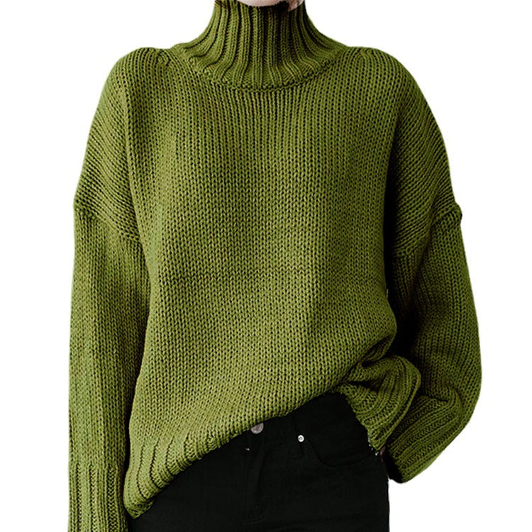 Thick knit women's pullover with high collar and relaxed fit Lune London