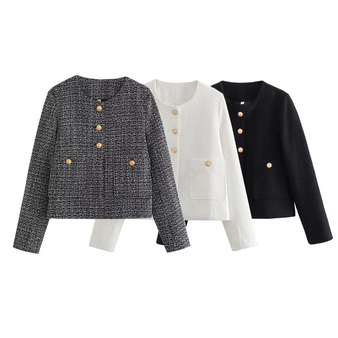 Short tweed jacket for women with decorative buttons Lune London