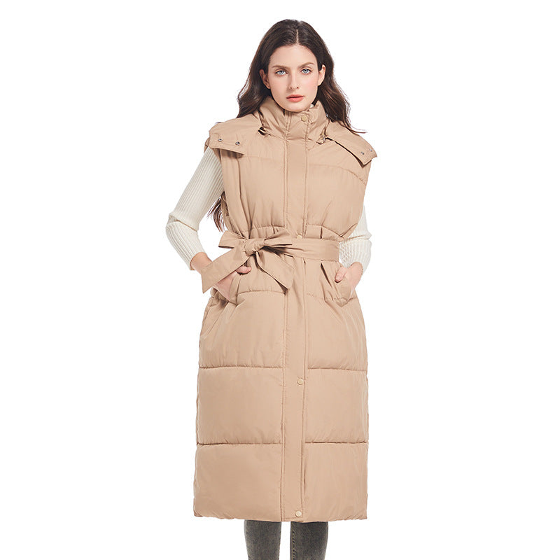 Women Long quilted cardigan with belt and hood Lune London