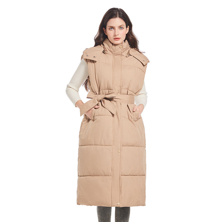 Women Long quilted cardigan with belt and hood Lune London
