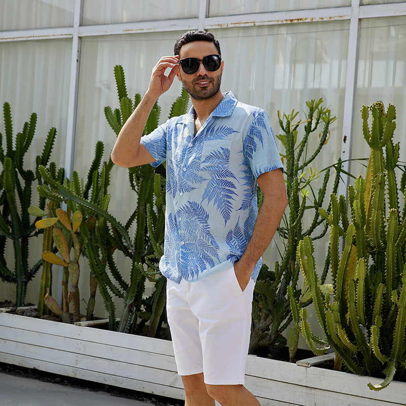 Short sleeve shirt for men with tropical leaf design Lune London