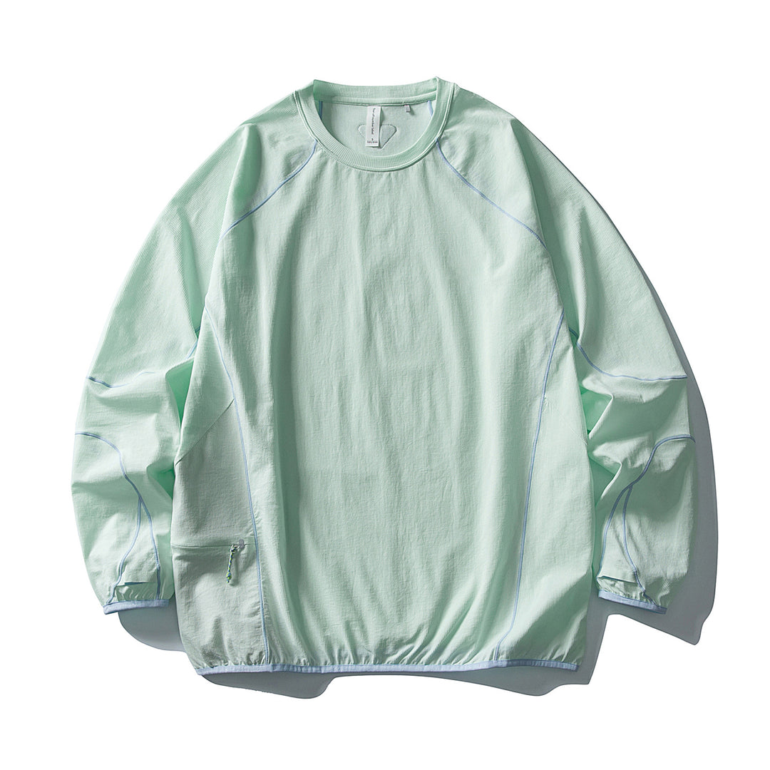 Unisex Technical Oversized Crew Neck Sweater with Flatlock Seams and Side Zipper Pocket Amarae