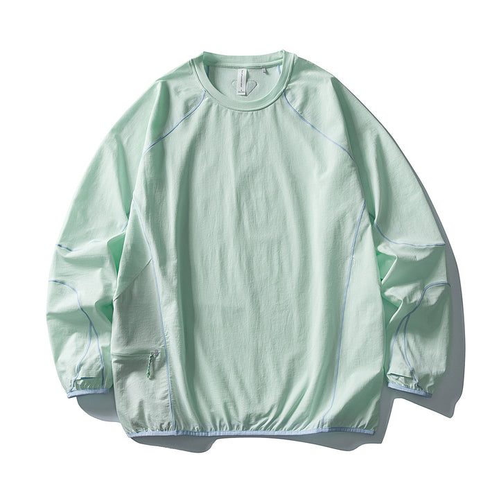 Unisex Technical Oversized Crew Neck Sweater with Flatlock Seams and Side Zipper Pocket Amarae