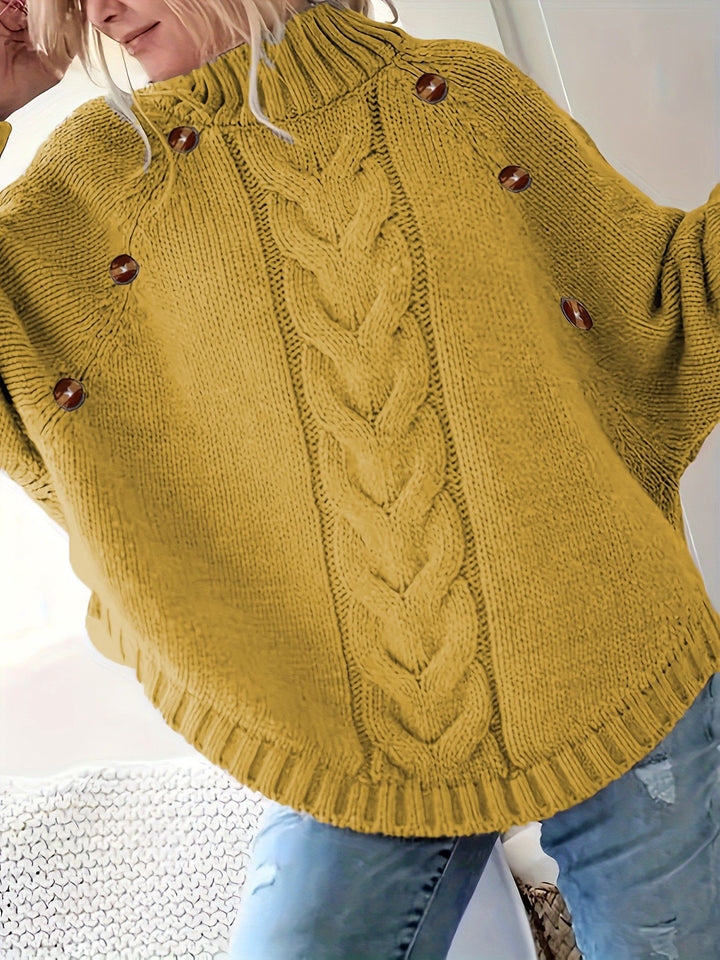 Chunky knit sweater for women with high neck and decorative buttons Lune London