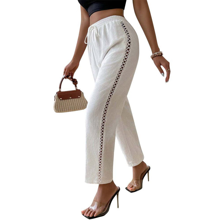 Wide cotton pants for women with ruffle details on the side Chic & Stil