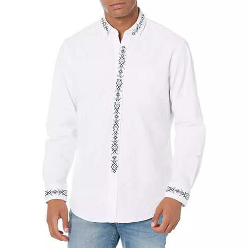 Elegant long-sleeve shirt for men with exclusive embroidered collar Amarae