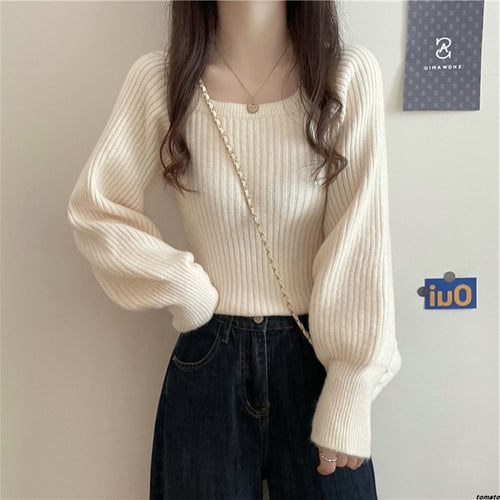 Pull en tricot côtelé décontracté pour femmes avec des manches larges Chic & Stil