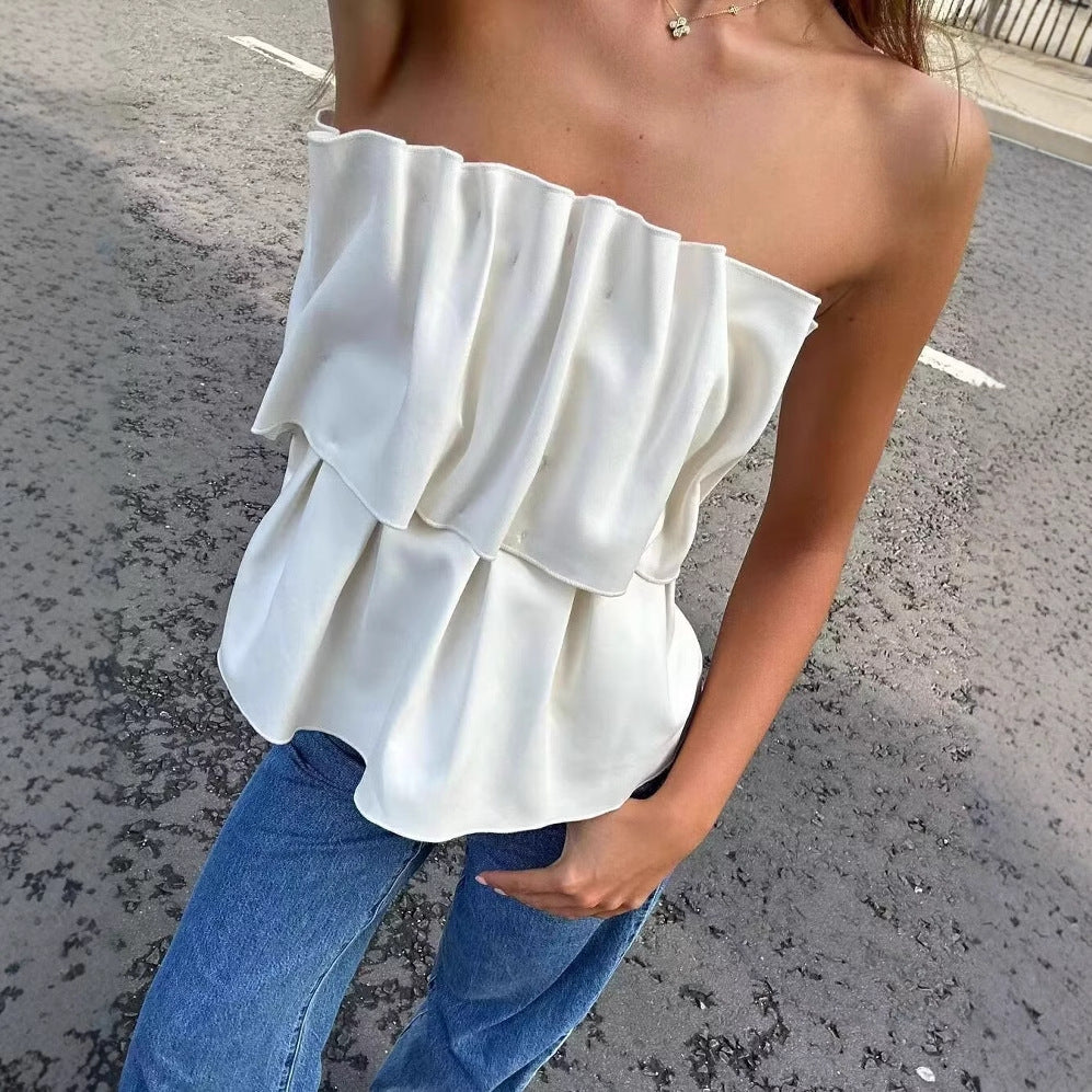 Sleeveless top for women with voluminous ruffle design Lune London
