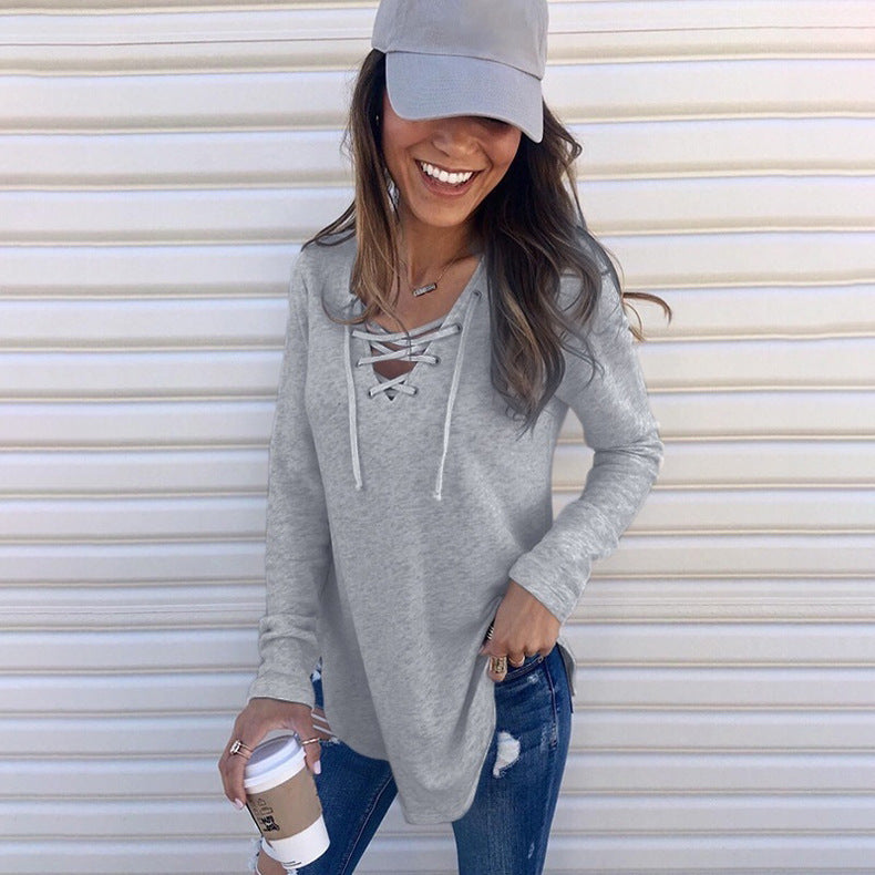 Long sleeve shirt for women with deep neckline and laces Lune London