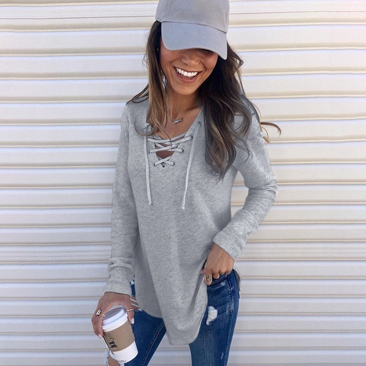 Long sleeve shirt for women with deep neckline and laces Lune London