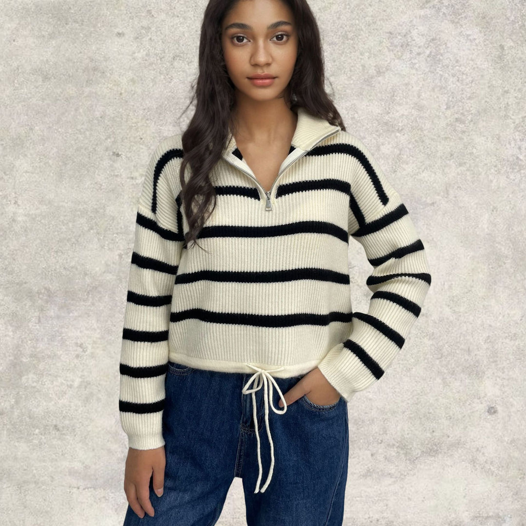 Knit sweater for women with half-zip closure and casual transition structure Lune London