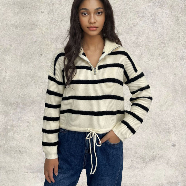 Pull en tricot pour femmes avec col zippé et coupe ajustée Chic & Stil