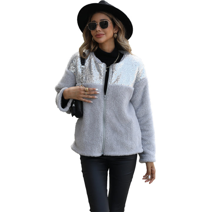 Fleece jacket for women with sparkling appliqués Lune London