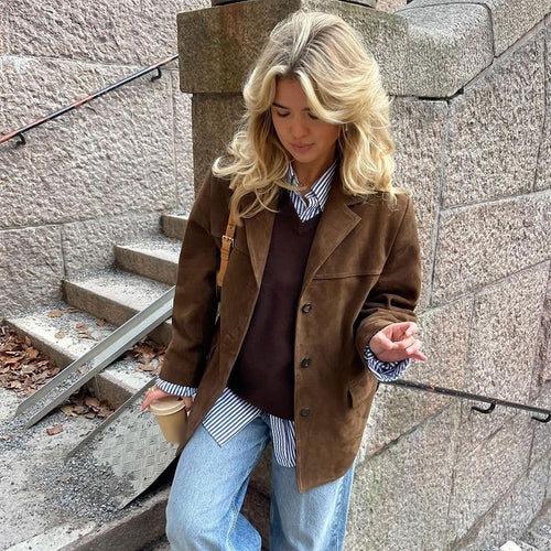 Amarae faux leather elegant jacket for women with patch pockets