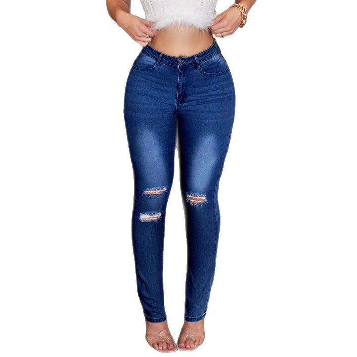 Women High-Waisted Bootcut Denim Jeans with Sculpting Effect and Knee Rips Amarae